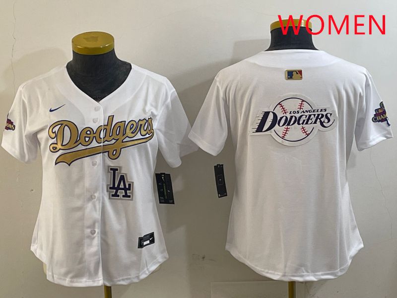 Women Los Angeles Dodgers Blank White Champion gold character 2025 Nike MLB Jersey style 30->women mlb jersey->Women Jersey